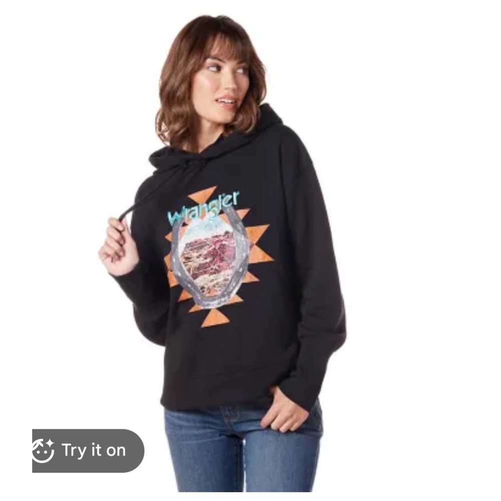 Wrangler Retro Curved Hem Black Hoodie XXL Western Southwestern Cowgirl Desert